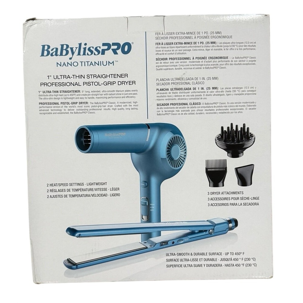 BaBylissPRO Nano Titanium Hair Dryer Flat Iron Set Limited Edition - Picture 2 of 5